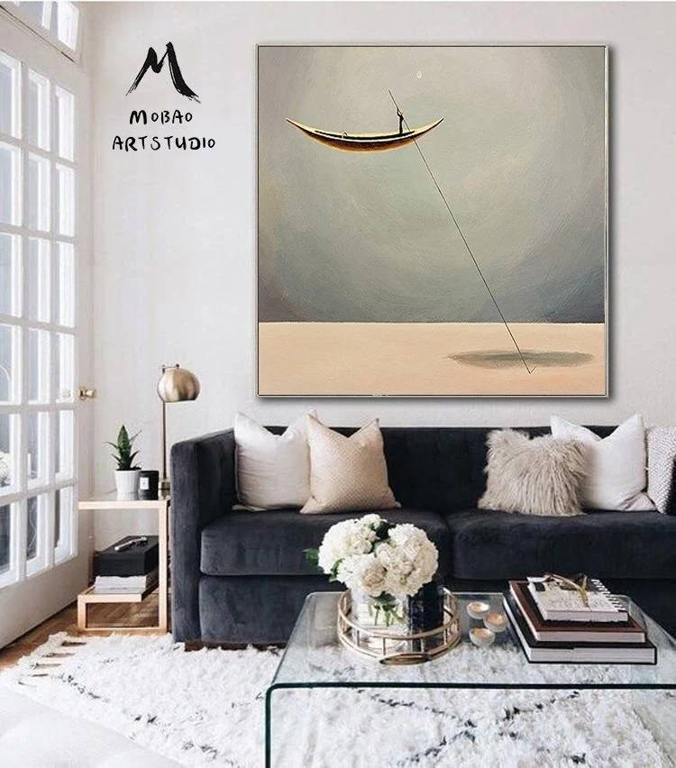 Painting Oversized Living Boat Abstract Canvas Wall Art YCF4H wall art